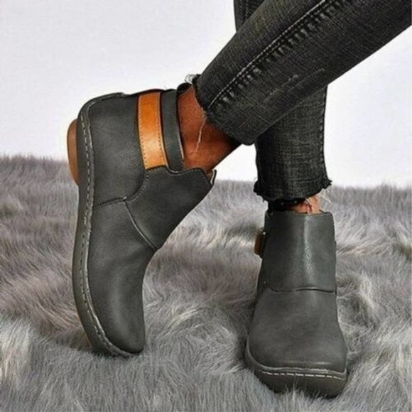 Yasirun Shoes - Yasirun Womens Gray & Brown Side-Strap Ankle Boot Size 10